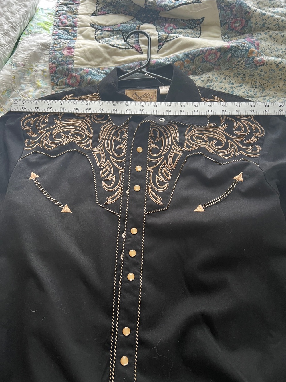 Scully Black Western Snap Shirt with Cream Embroidery - Picture 7 of 10